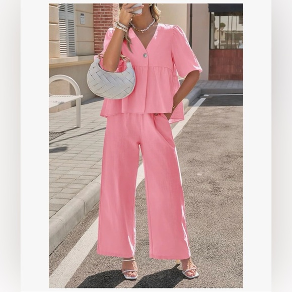 NWT 2PC PINK PANT & BABYDOLL TOP SET-S - Picture 8 of 14